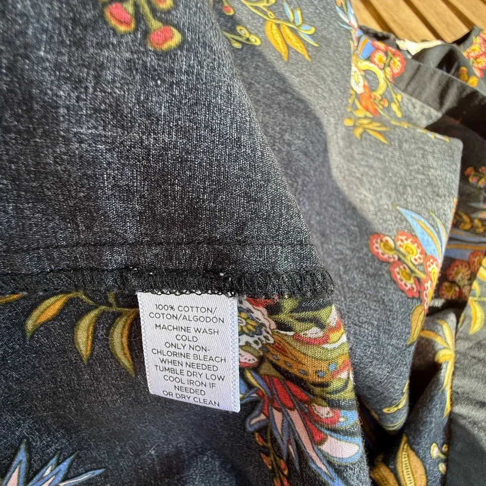 LOFT Black Floral Boho Balloon Sleeve Cotton Blouse XS Cottagecore Romantic
